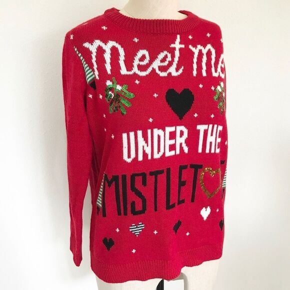 Meet Me Under The Mistletoe Kiss Christmas Sweater Size XS-S Ugly Sweater Small - Picture 2 of 3